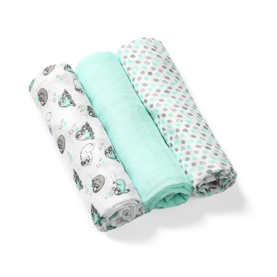 Mint tetra pelene od bambusa s printom, lenivca i točkicama (3 KOMADA) BabyOno