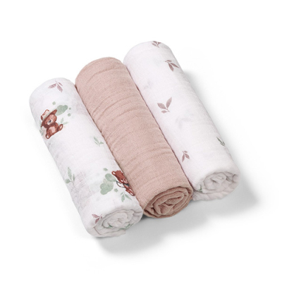 Bež tetra muslin pelene s printom, MEDVJEDIĆ (3 KOM) BabyOno