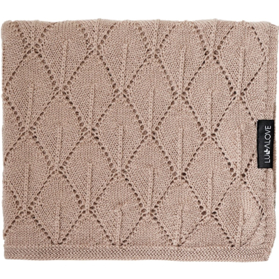Karamel bež MERINO deka LISTIĆI, Lullalove 90x100 cm – PREMIUM