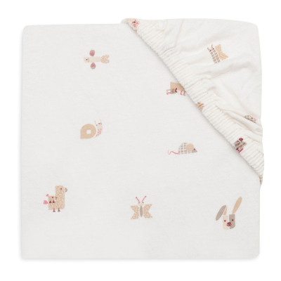KREM BIJELA plahta za madrac 80/90x40 cm Animal Friends, pamučni žersej, Jollein®