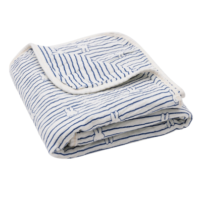 Krem bijela deka od muslina Miffy Stripe Navy, 75x100 cm, Jollein