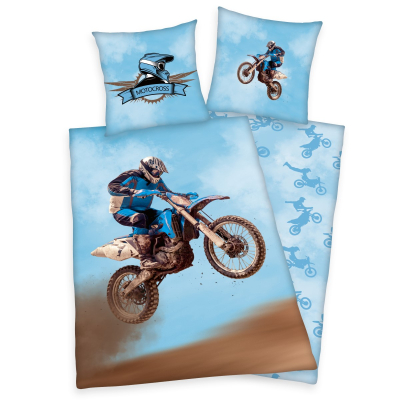 Plava dvostrana 2-dijelna posteljina MOTOCROSS 140x200 cm