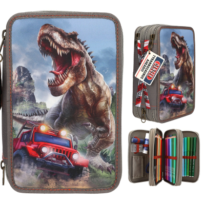 Dino World smeđa pernica T-REX, 3 dijela