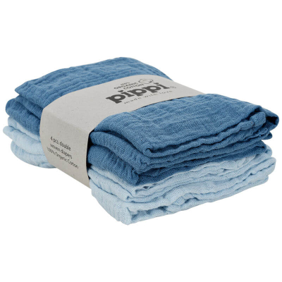 Pastelno plave i petrol plave tetra pelene od organskog pamuka (4 KOMADA) Pippi®