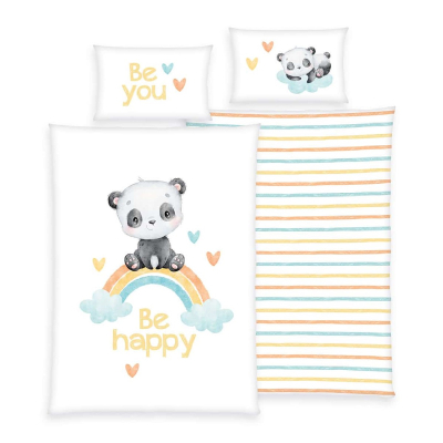 Bijela 2-dijelna FLANEL posteljina PANDA Be Happy, 135x100 cm