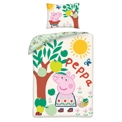 Krem 2-dijelna posteljina PEPPA PIG pored drveta 140x200 cm