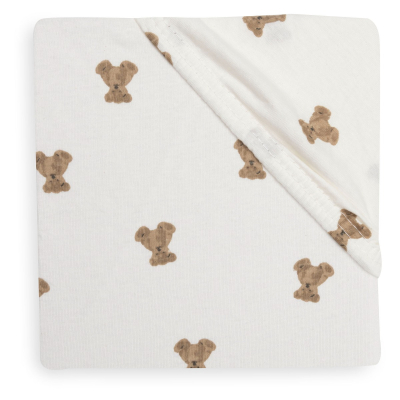 Kremasto bijela plahta za madrac 120x60 cm MINI TEDDY BEAR, pamučni jersey, Jollein®