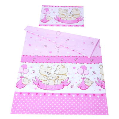 Ružičasta 2-dijelna posteljina za krevetić MEDVJEDIĆI SWEET 60x75 cm BabyLux