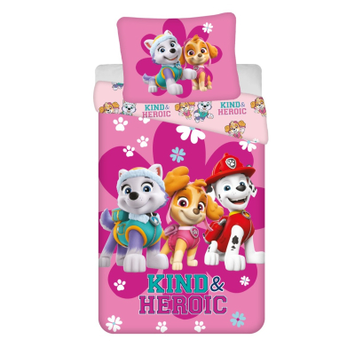 Ružičasta 2-dijelna posteljina PAW PATROL KIND & HEROIC, 140x200 cm