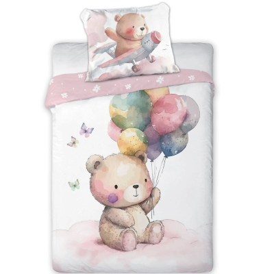 Roza 2-delna akvarel posteljnina MEDVEDEK Z BALONI Cuddles 135x100 cm, Faro