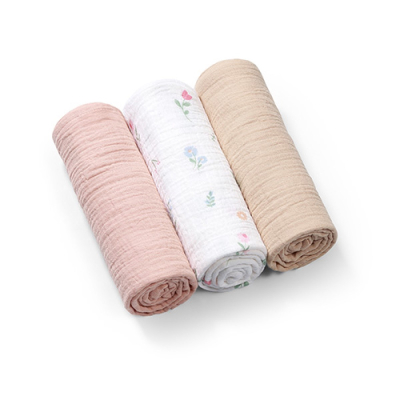 Roza tetra muslin pelene s printom, RUŽE (3 KOM) BabyOno