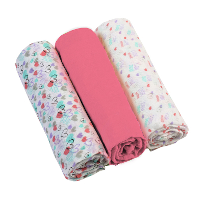 Tetra pelene od roze muslina s printom, srca (3 KOMADA) BabyOno
