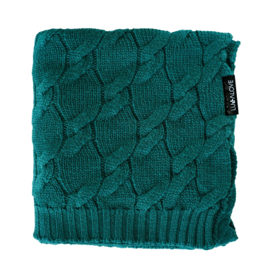 Tamno zeleni MERINO vuneni pleteni pokrivač LULLALOVE 80x100 cm - PREMIUM