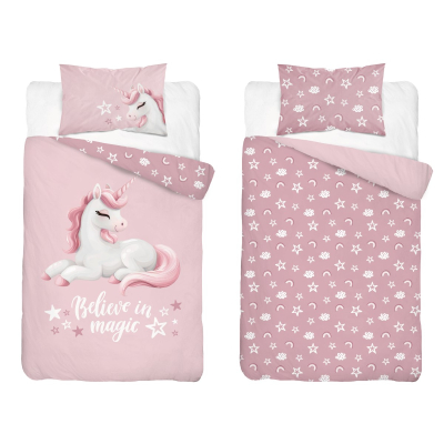Roza 2-dijelna posteljina UNICORN Believe in magic 120x90 cm