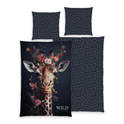 Dvostrana 2-dijelna posteljina GIRAFFE WILD FLOWERS, 140x200 cm