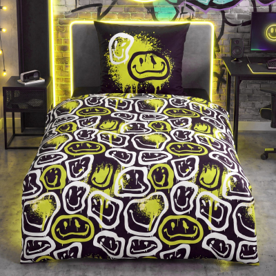 Posteljina za mlade Neon Faces, 140x200 cm
