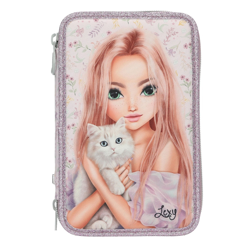 Ljubičasta školska pernica TOPModel BLOOMING KITTY, 3-dijelna