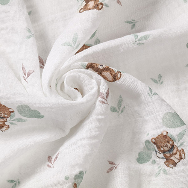 Bež tetra muslin pelene s printom, MEDVJEDIĆ (3 KOM) BabyOno