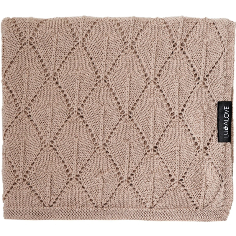 Karamel bež MERINO deka LISTIĆI, Lullalove 90x100 cm – PREMIUM