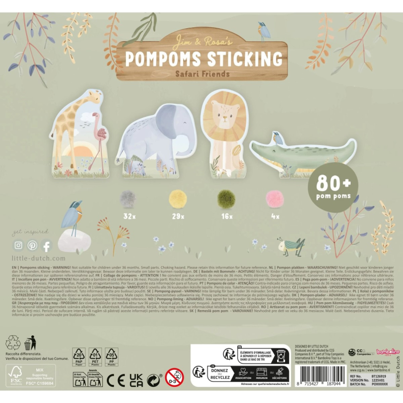 Kartice s pomponima Safari Friends (3 godine+) | Little Dutch