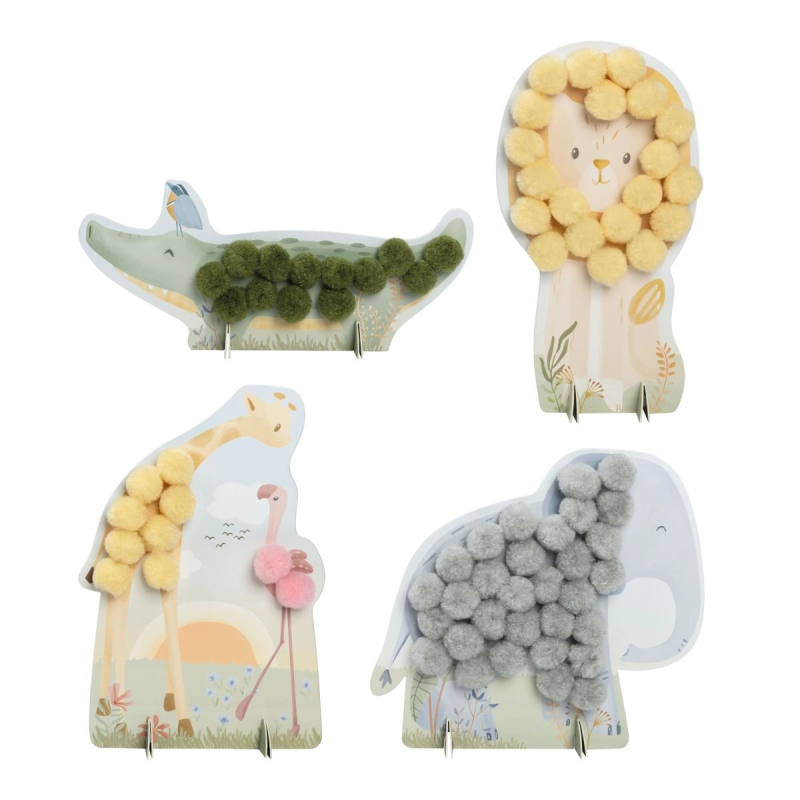 Kartice s pomponima Safari Friends (3 godine+) | Little Dutch