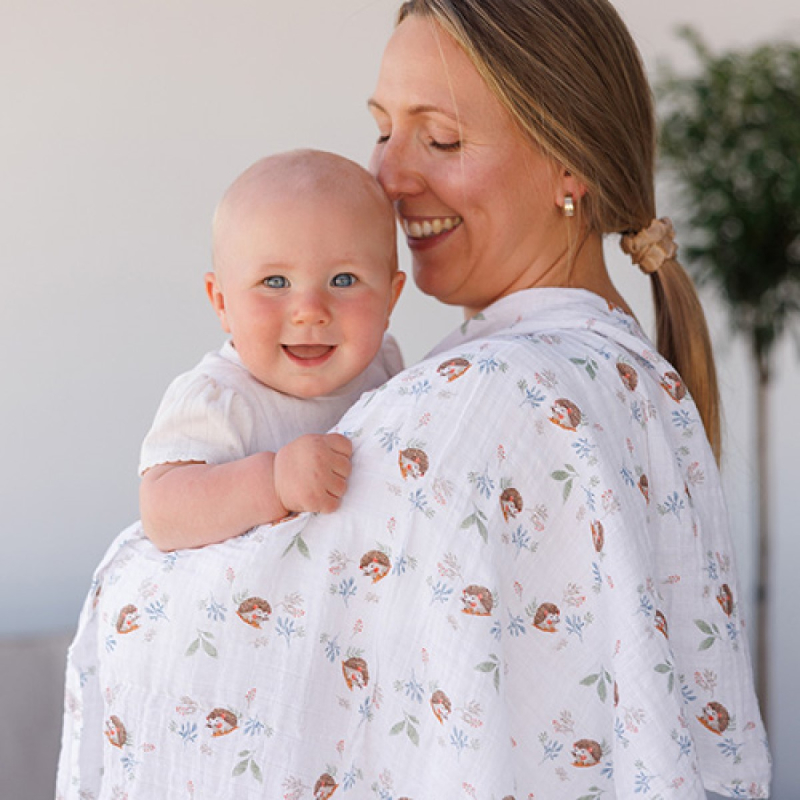 Pastelno zelene tetra muslin pelene s printom, JEŽ (3 KOM) BabyOno