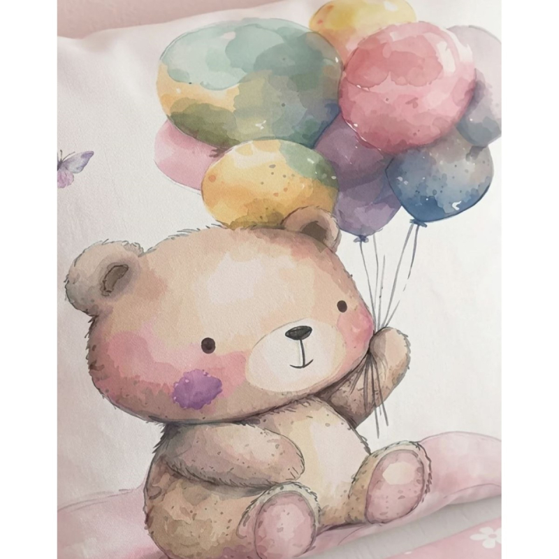 Roza 2-delna akvarel posteljnina MEDVEDEK Z BALONI Cuddles 135x100 cm, Faro-3