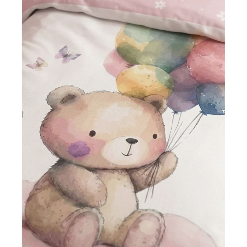 Roza 2-delna akvarel posteljnina MEDVEDEK Z BALONI Cuddles 135x100 cm, Faro-4