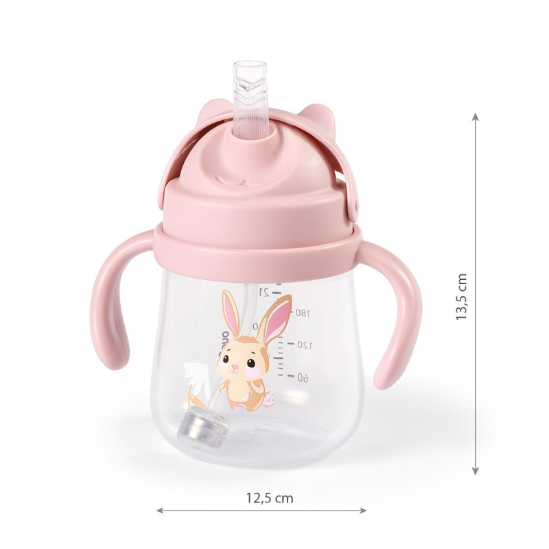 Roza lonček za pitje s slamico ZAJČEK 6m+, BabyOno-4